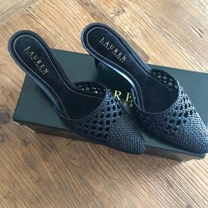 Lauren Ralph Lauren "Voleta" Black Woven Leather Heeled Sandel/Slide Size US 7.5